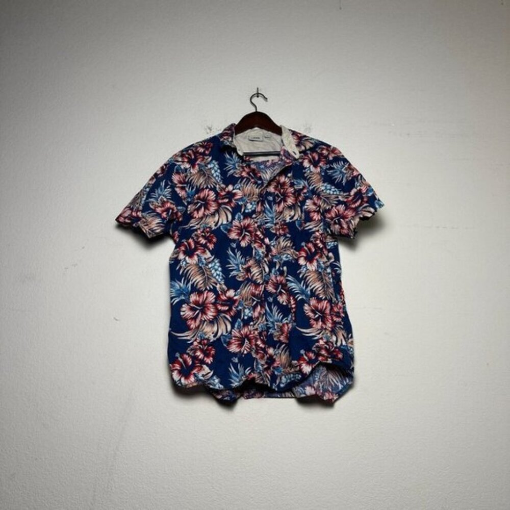 Vans L Floral Pattern Button Up Casual Shirt Men L Red Blue Beach Summer Hawaii